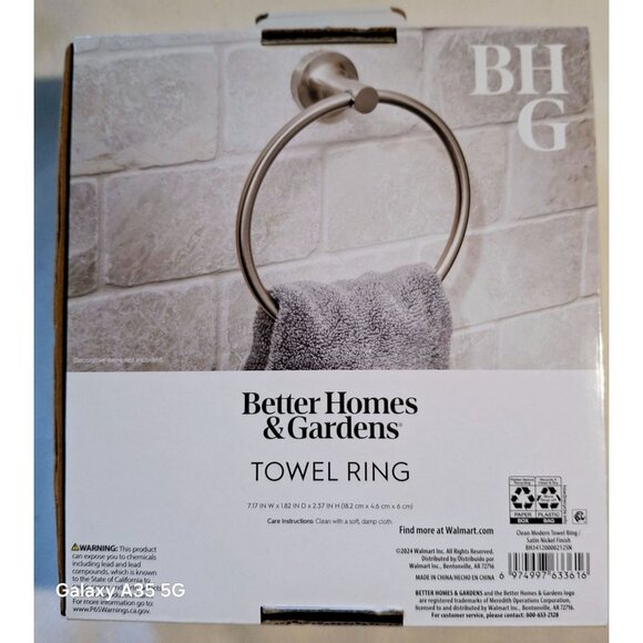 Better Homes & Gardens Satin Nickel Towel Ring - Clean Modern Collection Rust Re - Picture 4 of 4